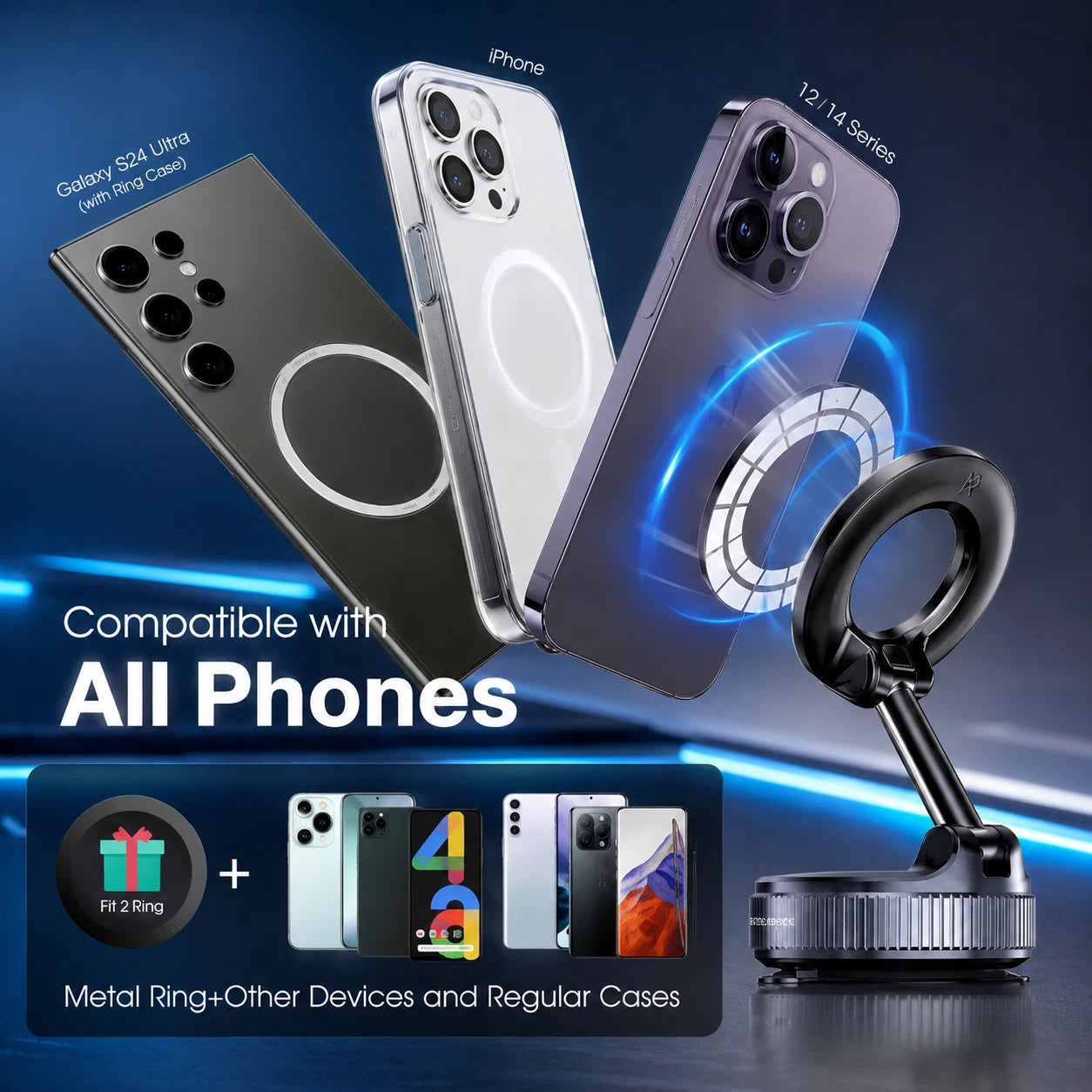 Vacuum Magnetic Phone Holder for Car – Zinc Alloy Suction Car Mount, Adjustable